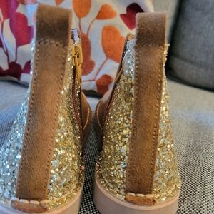 Kids Glitter Boots with Brown Suede Accents